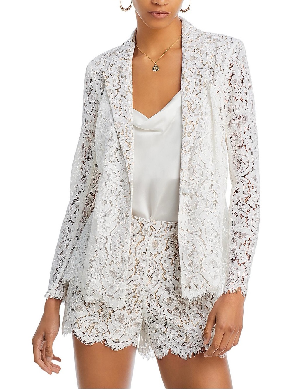 L'AGENCE White Lace Single-Button Blazer